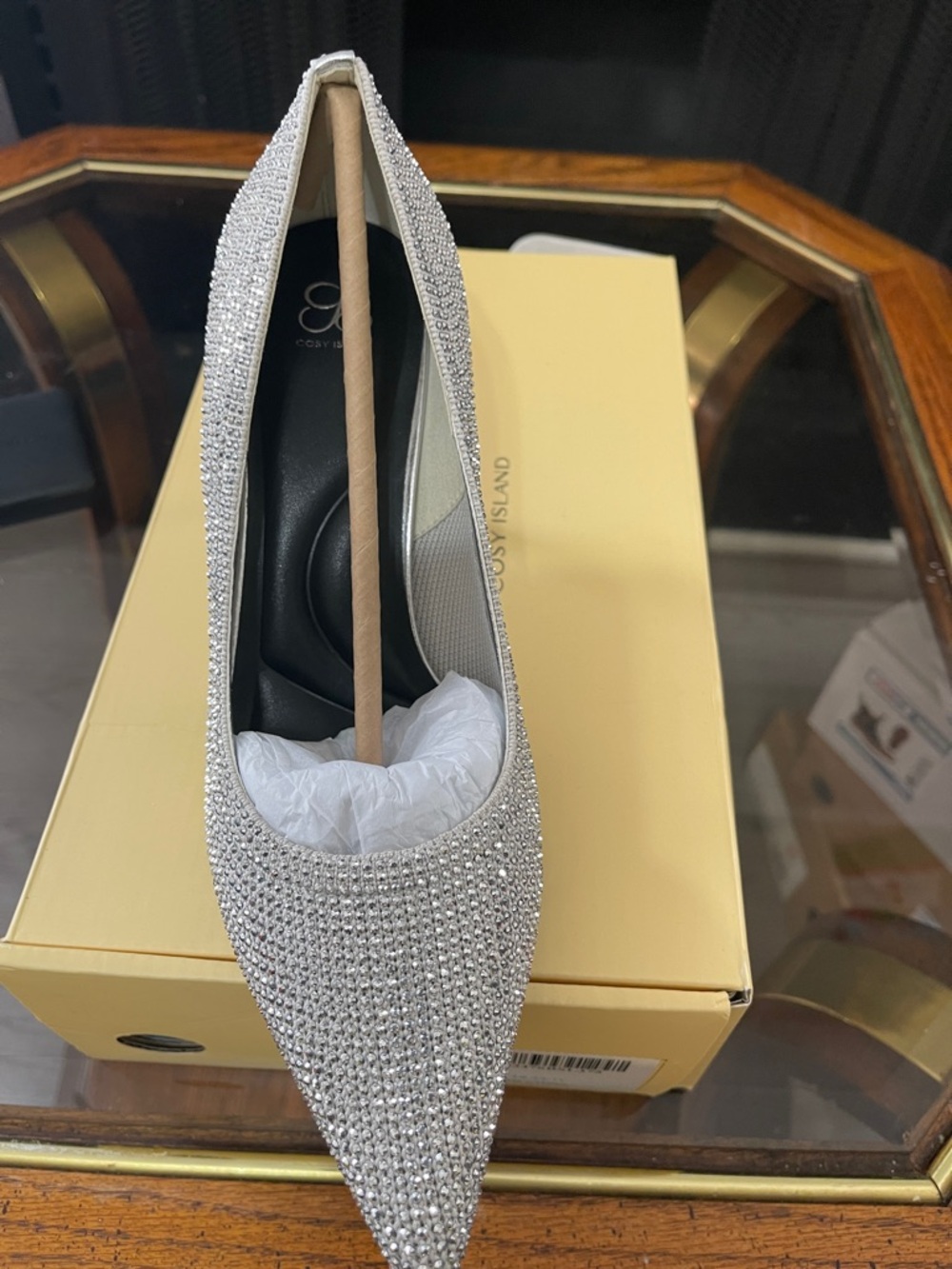 Silver Crystal Pointed Toe Pump with Metallic Heel - Picture 5 of 7